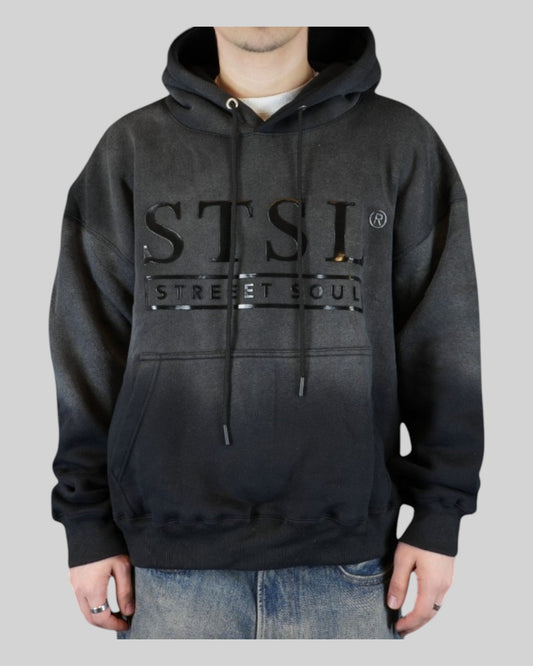 STSL® Hoodie "Soul Blackout" - Fully Washed Black (450 GSM) - STSL
