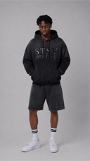 STSL® Hoodie "Soul Blackout" - Fully Washed Black (450 GSM)