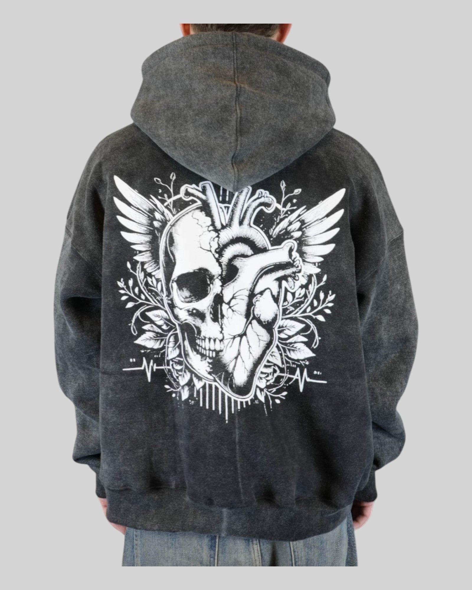 STSL® Zip-Hoodie "Eternal Skull" - Washed Black - STSL