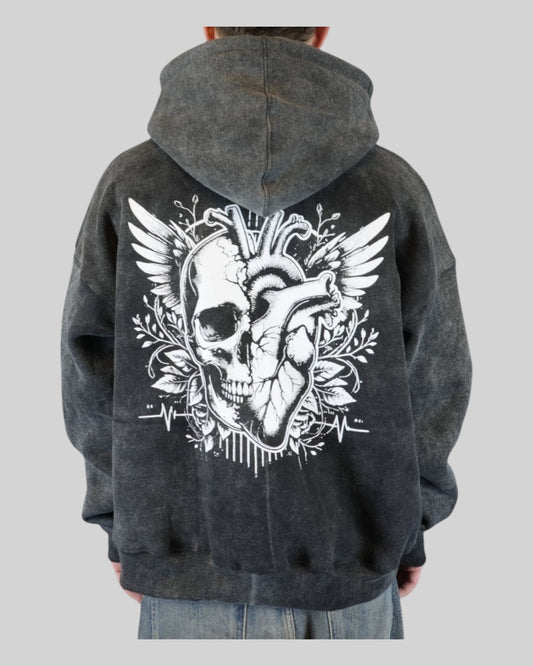 STSL® Zip-Hoodie "Eternal Skull" - Washed Black - STSL
