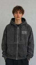 STSL® Zip-Hoodie "Eternal Skull" - Washed Black