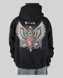 STSL® Black ZIP Hoodie back print Heart (450 GSM) - STSL