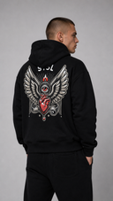 STSL® Black ZIP Hoodie back print Heart (450 GSM)