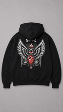 STSL® Black ZIP Hoodie back print Heart (450 GSM)