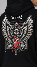 STSL® Black ZIP Hoodie back print Heart (450 GSM)