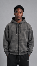 STSL Zip Hoodie – Washed Black